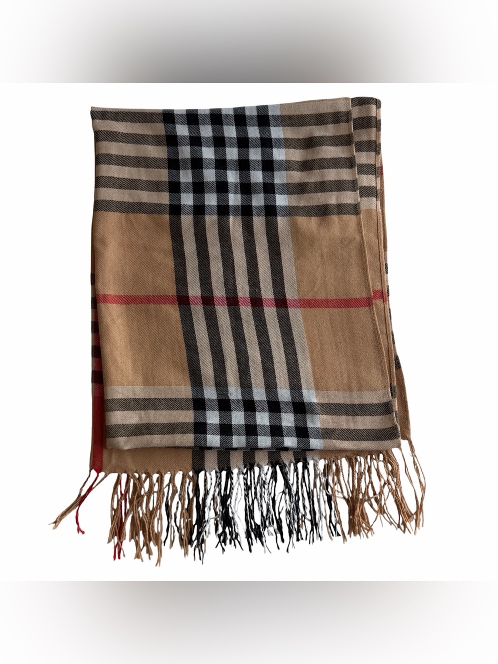 Women’s Tartan Check Scarf in Camel Beige